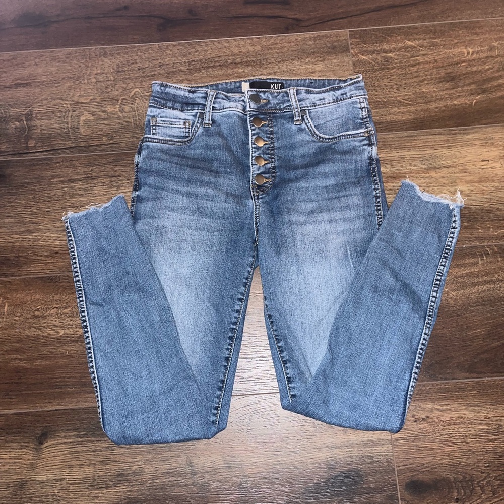 Kut from the Kloth Distressed Blue Ankle Jeans